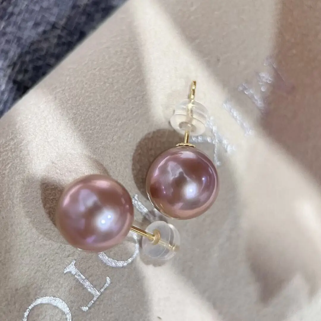 Classic 9-10mm South Sea Round Purple Pearl Earring18k