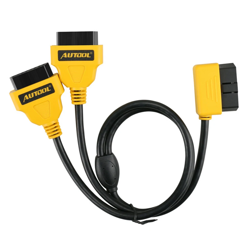 

58.5CM OBD II 2 Y Splitter Cable OBD2 90 Angled 16 Pin Male to Dual Straight 16Pin Female Adapter Extension Cord Adapter