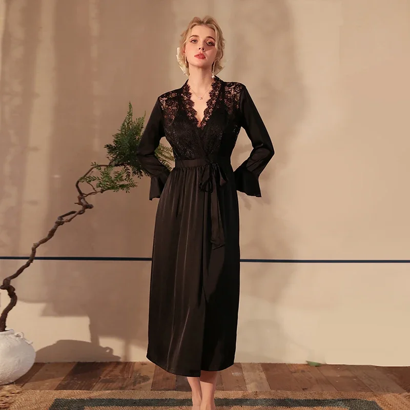 MECHCITIZ 2 шт. новая кружевная пижама атласная ночная рубашка длинный халат невесты