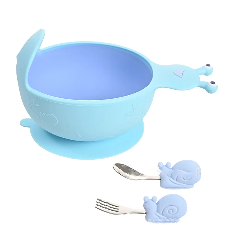 

Snail Design Baby Bowl with Self Feeding Spoon Fork Cute Cartoon Baby Feeding Bowl BPA Free Silicone Bowl Kids Children Dishes