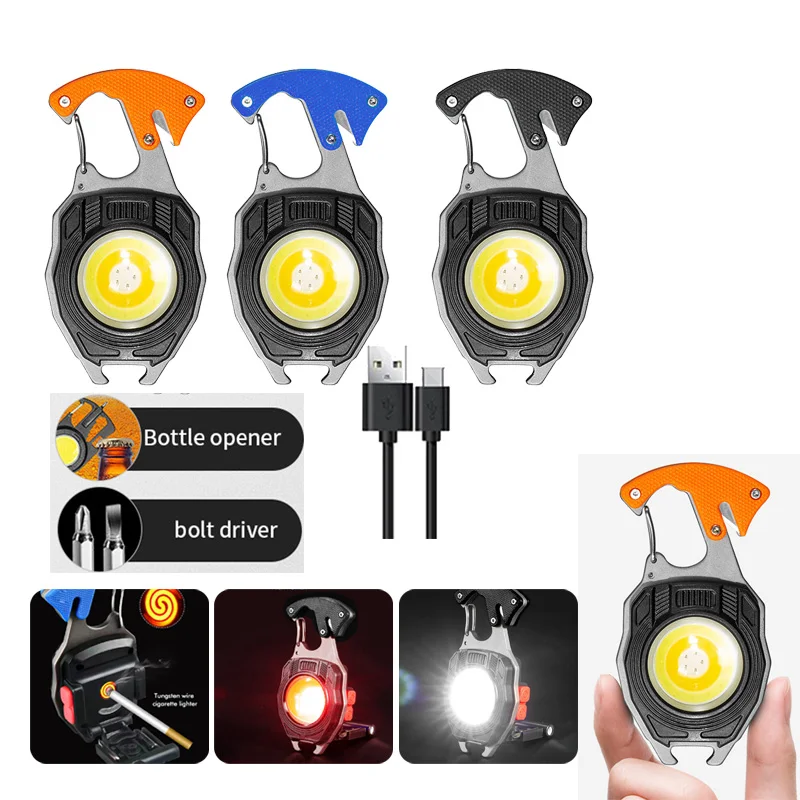 

3 Gears Key Lights Portable Mini Cob Work Lights Multifunction Powerful Flashlight Built-in Large Capacity Battery for Traveling
