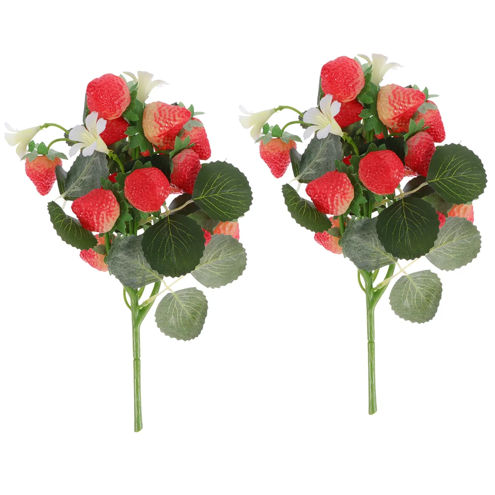 

Strawberry Artificial Decor Fake Flower Fruit Flowers Branch Faux Branches Strawberries Bouquet Bunch Diy Stem Stems Table