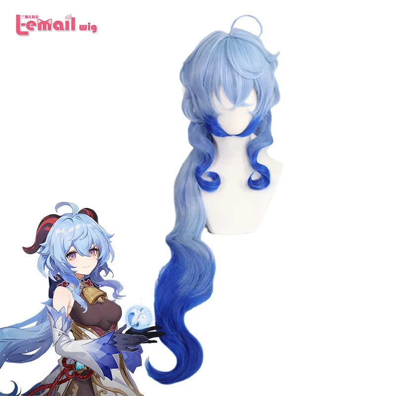 

Genshin-peluca sintética resistente al calor, larga, azul, degradada, l-correo electrónico, fanyu cosplay, con sombrero gratis