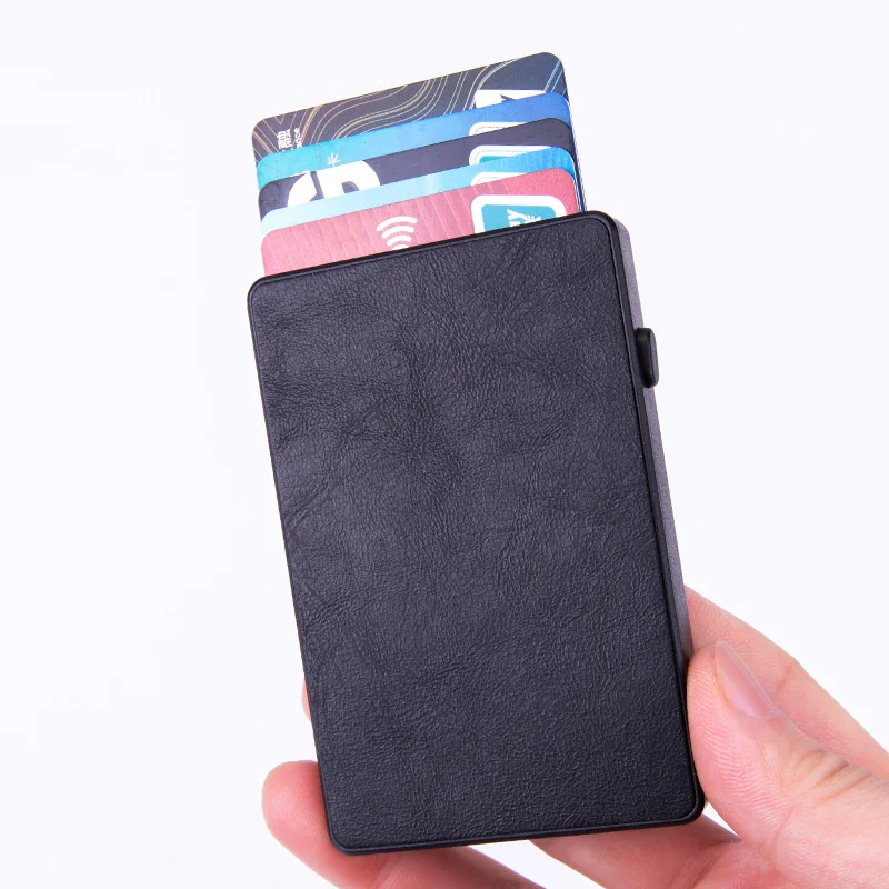 Id Card Holder Tarjetero Slim Smart Wallet Men Purse Carteras De Hombre Minimalist Leather Aluminum Metal Case RFID Cardholder