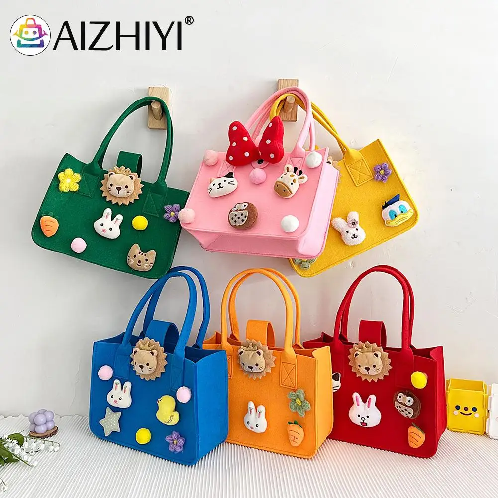 

Детская фетровая Сумка-тоут, милые Мультяшные детские тканевые сумки с ручками сверху для покупок, дорожные дамские портативные сумки на пл...
