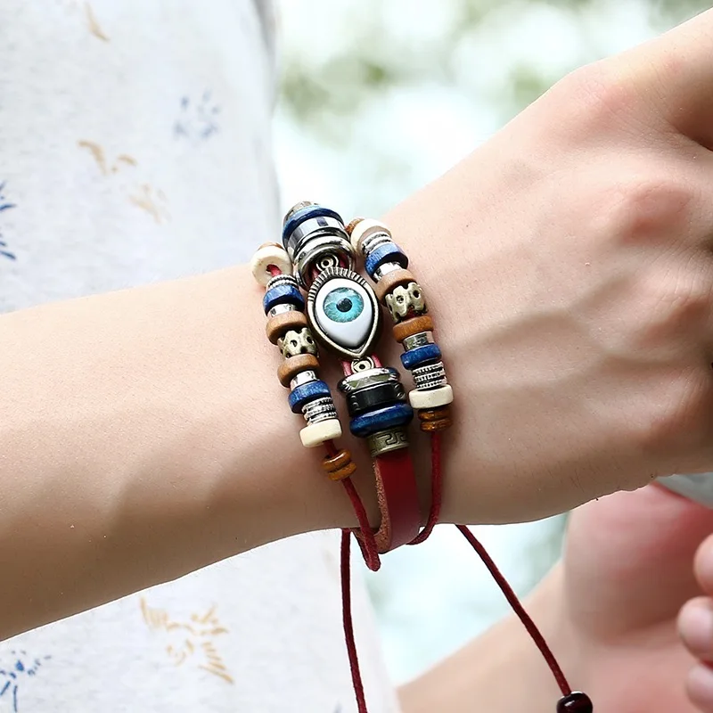 

Vintage Personality Demon Eye Bracelet for Women Adjustable Leather Couple Bracelets 2023 Fashion Female Jewelry