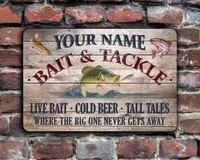custom wood appearance metal bar signpersonalized fishing sign bait and tackle