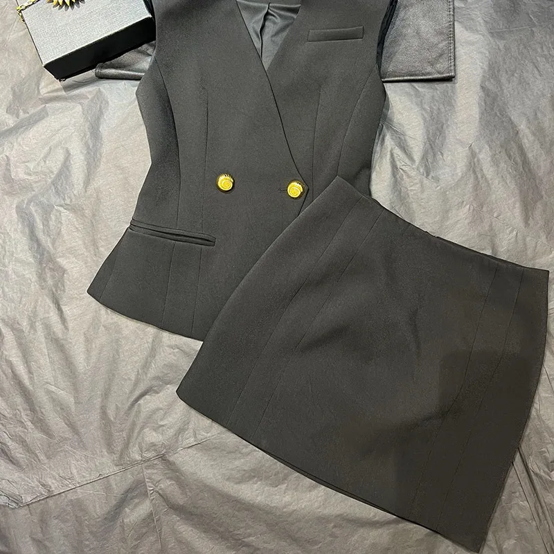 Дизайнерские новые женские комплекты из 2 предметов Элегантный двубортный жилет