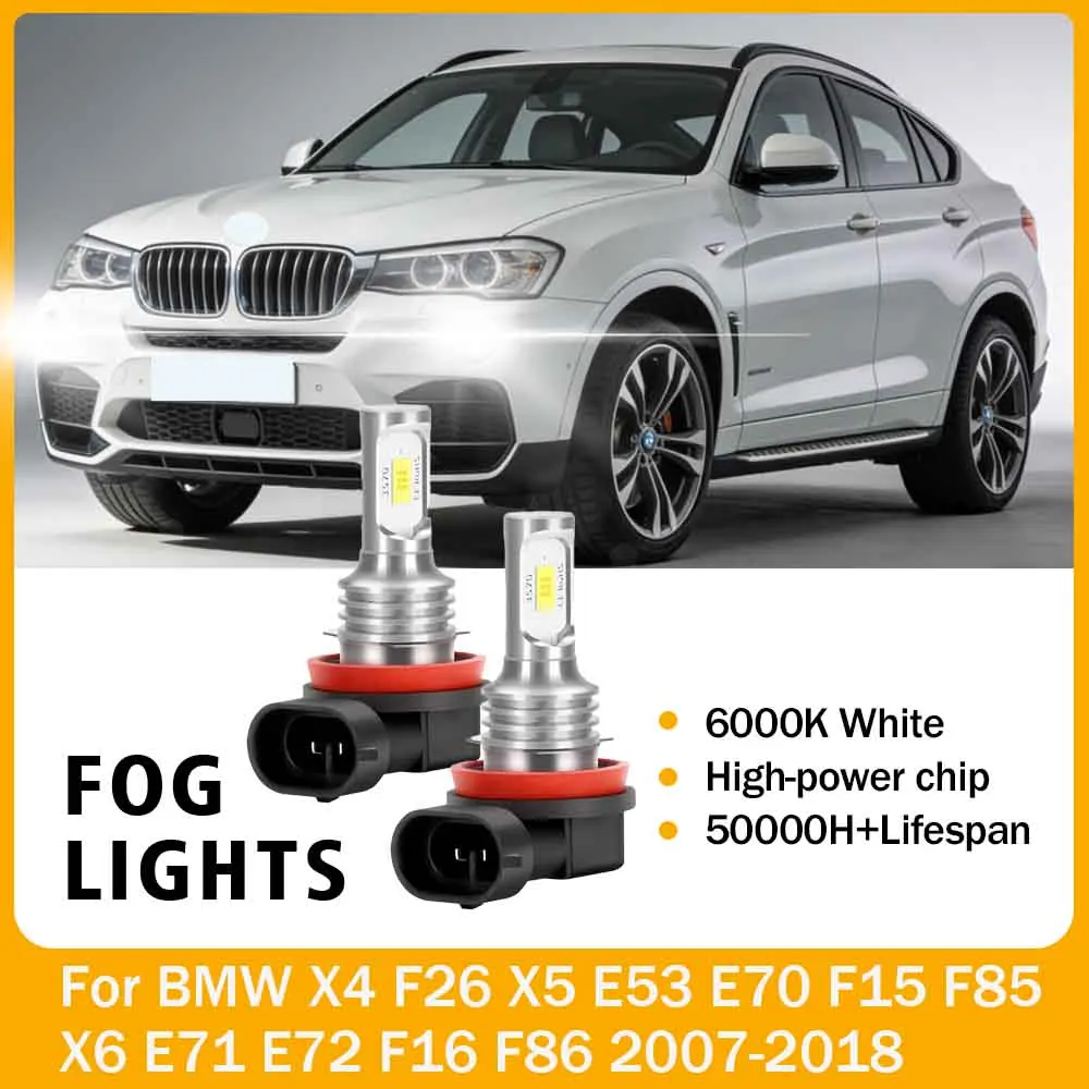 

2 шт. H8 H9 H11 светодиодные противотуманные фары 6000K Canbus светодиодные автоматические противотуманные фары 12 В для BMW X4 F26 X5 E53 E70 F15 F85 X6 E71 E72 F16 F86 2007-2018