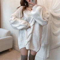 2021 womens sweater korean autumn fashion v neck loose hemp pattern pattern casual loose long sleeved knitted sweater top