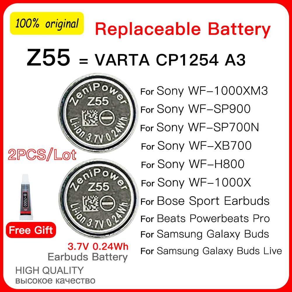 2 шт./лот аккумулятор Z55 для Sony WF-1000X WF-1000XM3 WF-SP900 WF-SP700N ZeniPower замена аккумулятора