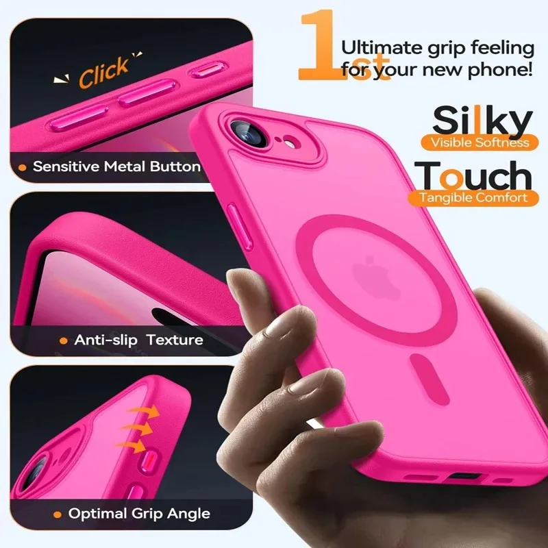Фото Роскошный магнитный полупрозрачный матовый чехол для iPhone 17, 16, 15, 14, 13 Pro Max, 17Pro, 17e, с поддержкой беспроводной зарядки MagSafe, противоударный Чехлы, чехол на айфон 17 про макс №4