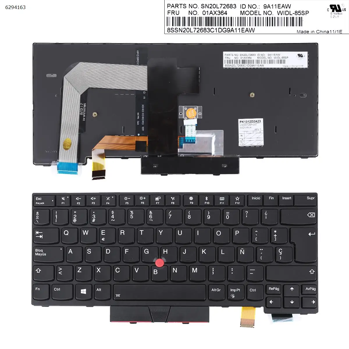 SP Laptop Keyboard for ThinkPad T470 T480 BLACK FRAME BLACK  Backlit with point stick