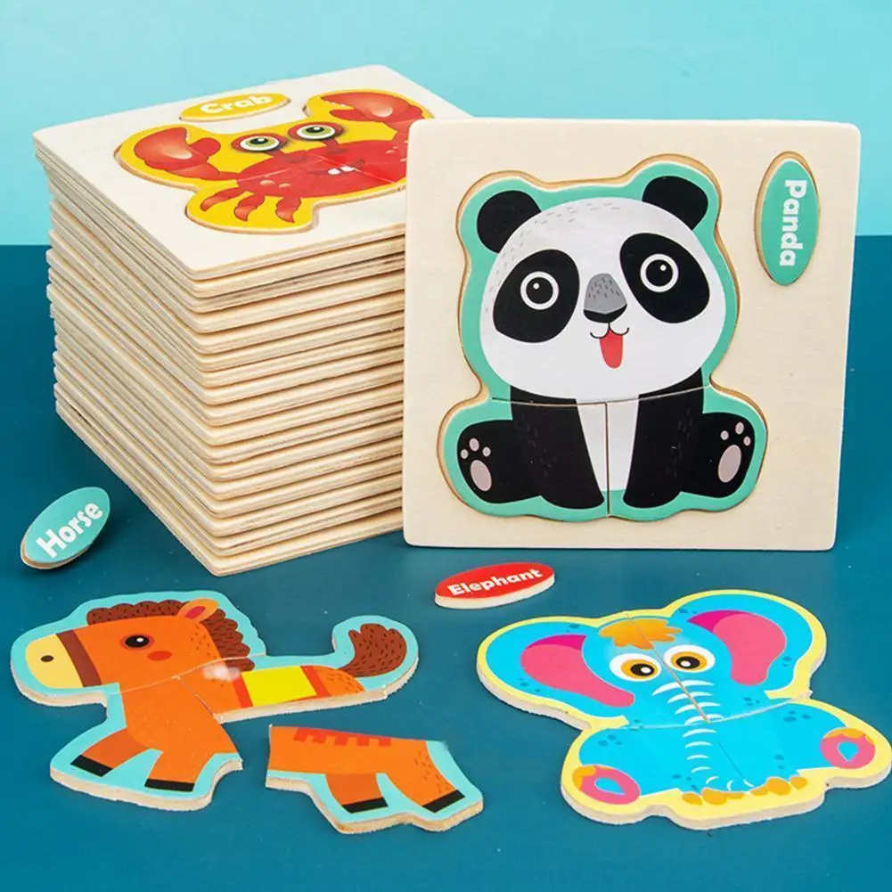

3d Wooden Puzzle Jigsaw Toys For Children Wood 3d Cartoon Animal Puzzles Intelligence Kids Early Educational Toys For Child N4w0