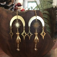 boho sun and star hands crescent drop dangle earrings for women girl fashion celestial magic charm jewelry accessories
