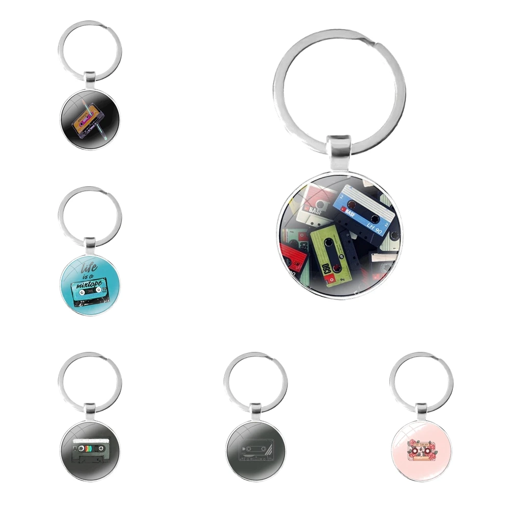 

Стеклянный кабошон в виде кассеты, брелок, сумка для автомобильных ключей, кольцо-держатель, подвески, брелки, подарки, модный мультяшный ди...
