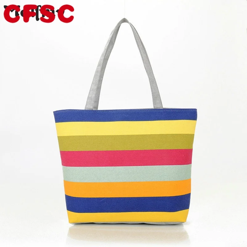 

Molmfy Canvas Shopper Bag Striped Rainbow Prints Beach Bags Tote Women Ladies Girls Shoulder bag Casual Shopping Handbag