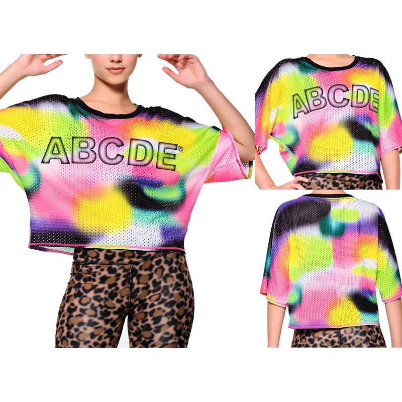 ABCDE фитнес Йога Спорт Группа танцев обтягивающая эластичная футболка ...