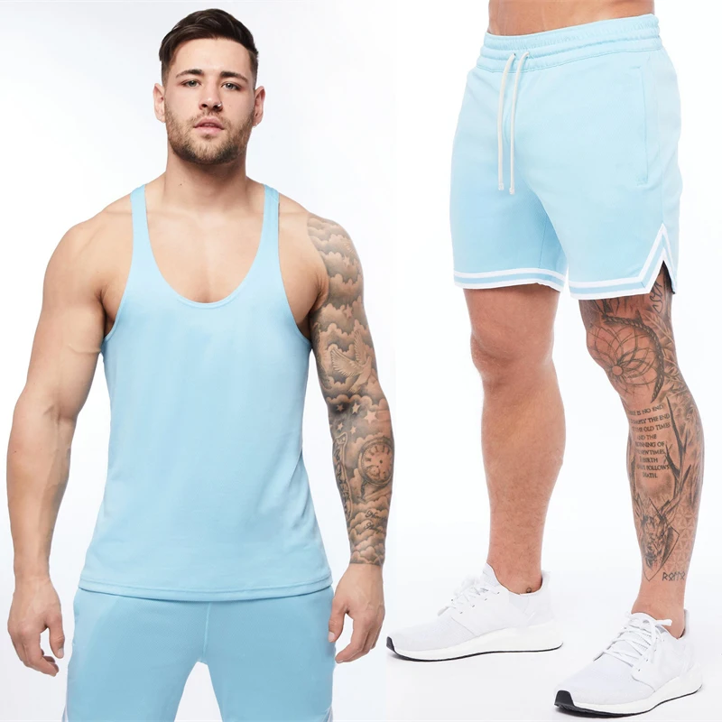 

Summer new fitness men's sports suit mesh quick-drying sportswear jogger gym I-shaped vest men's shorts five-point pants
