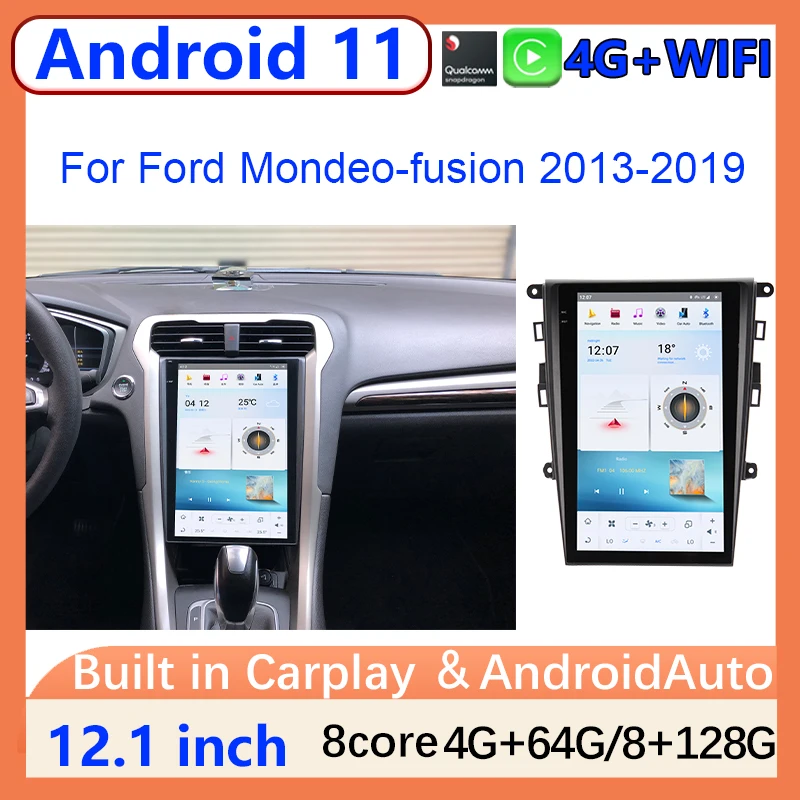 Экран Tesla 128G для Ford Mondeo Fusion MK5 2013-2019 Qualcomm Android11 автомобильный мультимедийный плеер