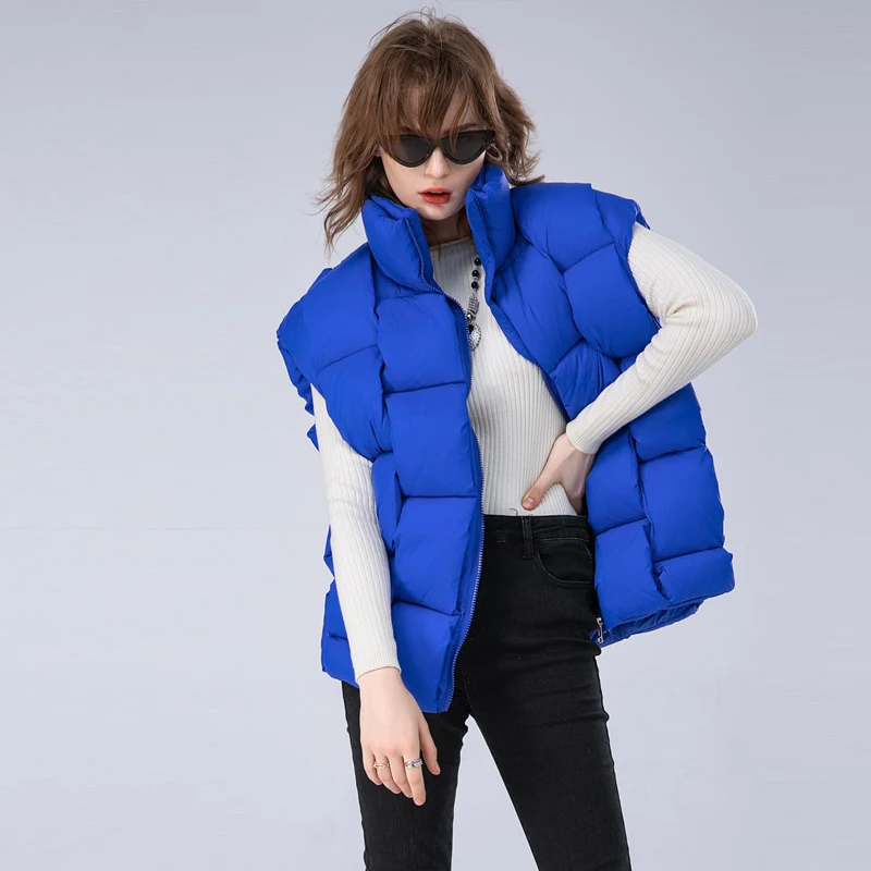 Autumn Winter Women's Weave sleeveless Vest Blue Turtleneck jacket Fashion Warm Cotton padded coat waist coat 2022 INKEO 2O306