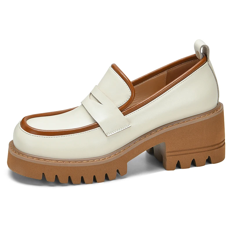 Туфли-лодочки женские на толстой подошве из натуральной кожи | Обувь