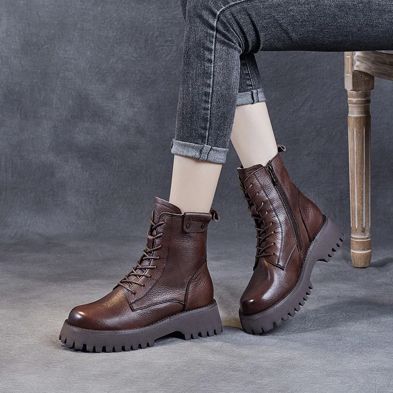 Мотоциклетные ботинки из натуральной кожи на танкетке 5 см 2022 |