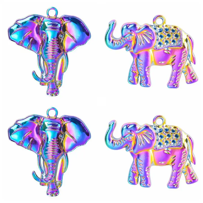 

2pcs New Gothic Charm Large Elephant Rainbow Alloy Pendant Accessory diy Craft Handmade Making Fashion Necklace Jewerly Findings