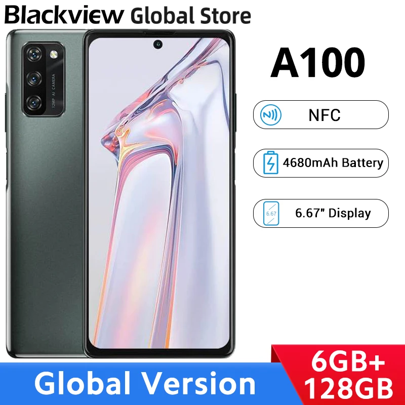 

Global Version Blackview A100 6GB RAM 128GB ROM Smartphone NFC Helio P70 Octa Core 6.67" Display Mobile Phone 4680mAh Battery