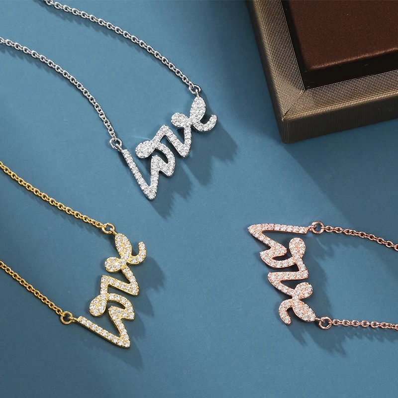 

S925 Silver Necklaces LOVE English Alphabet Pendant Necklace Inlaid Full Zircon Jewelry Womens Design Sense holiday Gift