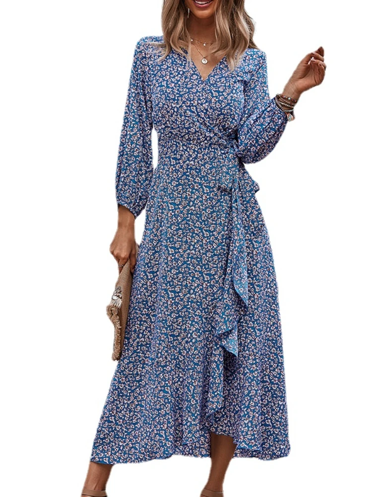 

Women Long Sleeve V Neck Printed Dress