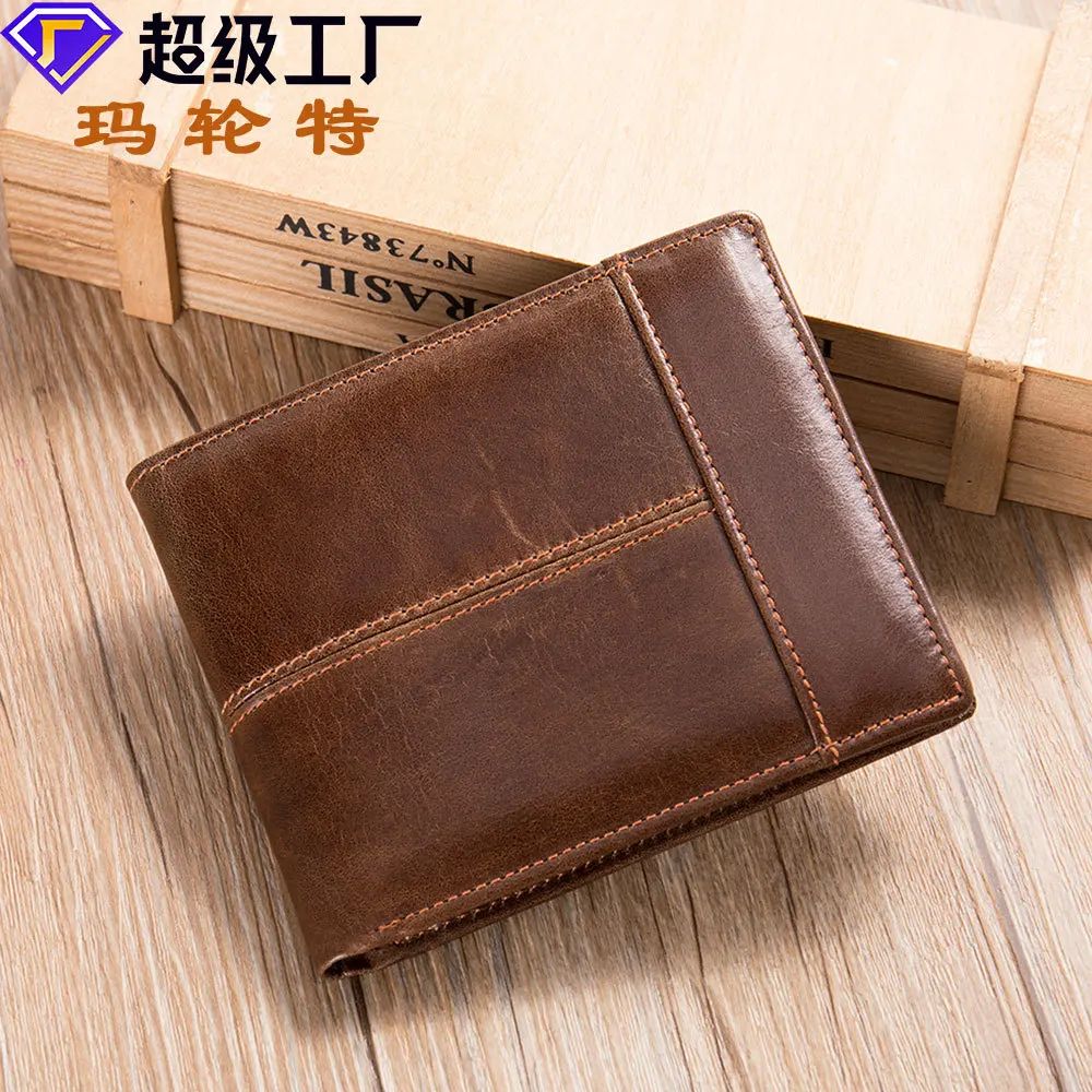 Rfid Anti-theft Leather Men's Wallet Money Clip Short Style Head Layer Cowhide Multi-card Men's Wallet Coin Wallet