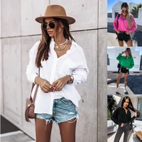 2022 european and american style spring and summer popular loose long sleeved v neck button patch pocket shirts