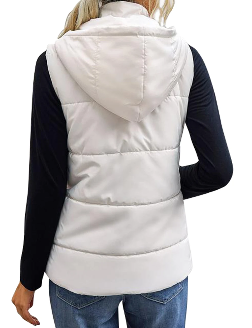 Women's Lightweight Zip Up Hooded Vest Fashion Sleeveless Quilted Jacket With Pockets
