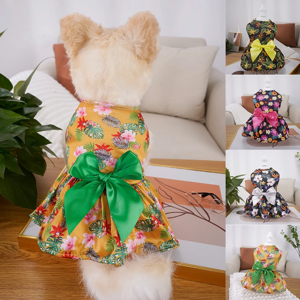 

Washable Pet Dress Soft Big Bow Comfortable Pet Hawaiian Skirt Sleeveless Polyester Princess Style Dog Dress Spring Supply