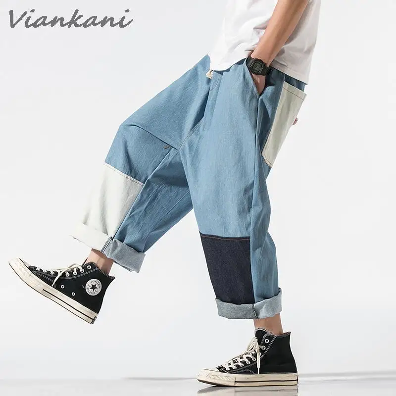 Vintage Streetwear Mens Jeans Pants Ankle-Length Japanese Casual Jeans Men 2022 New Fashion Jogging Pants Male Large Size