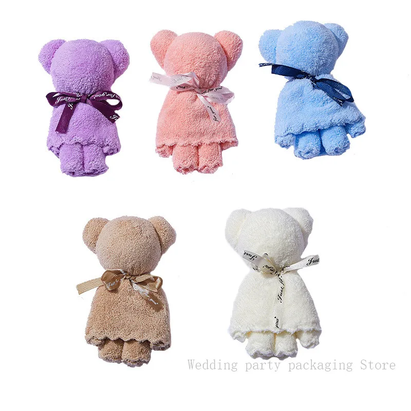 

Мультяшное бархатное полотенце в виде кораллового медведя с сувениром в деловом стиле, праздничное Подарочное полотенце для торта