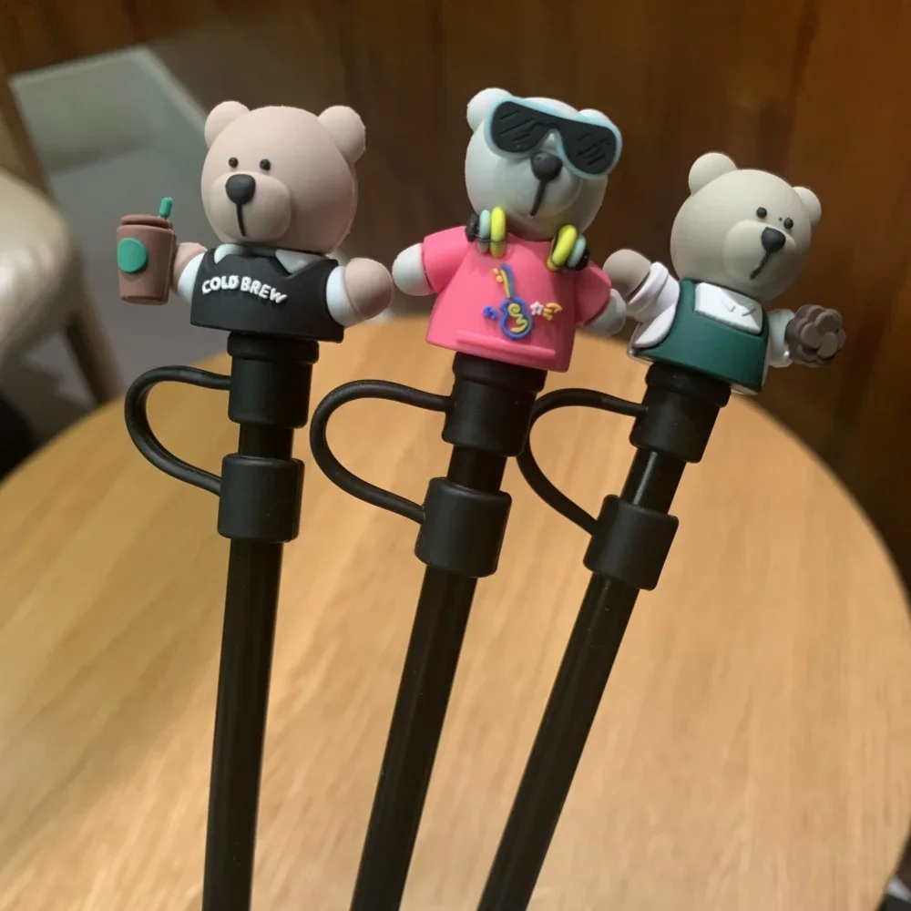 Соломенные чехлы с мультяшным медведем для соломинки 7-8 мм пыленепроницаемые