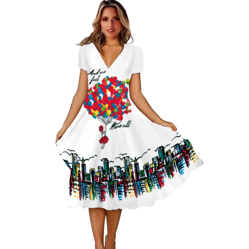 Женское платье миди в стиле бохо повседневное элегантное белое с цветочным