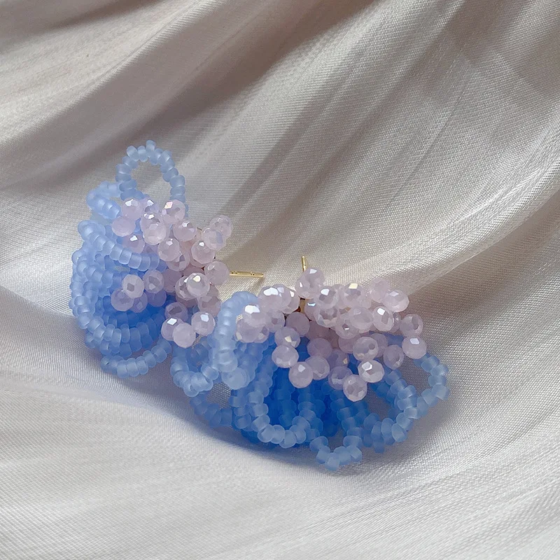 

Retro Green Bow Rose Tulip Flower Fireworks Irregular Hand-beaded Acrylic Tassel Long Eardrop Spring Summer Jewelry