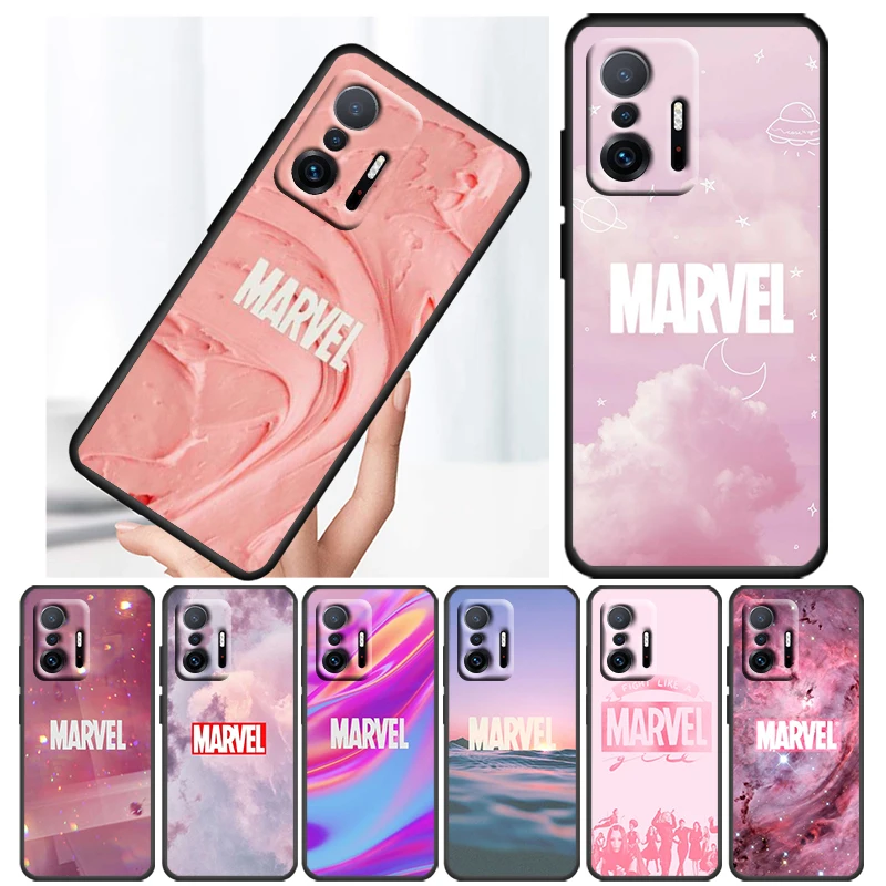 

Marvel Pink Logo Case For Xiaomi 12T 12S 12 11 Ultra 11T 10T 9T Note 10 Pro Lite 5G Soft TPU Black Phone Cover Core