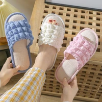 women flax slippers summer 2022 home thick sole open toe slides indoor flip flops anti slip couple sandals floor ladies shoes
