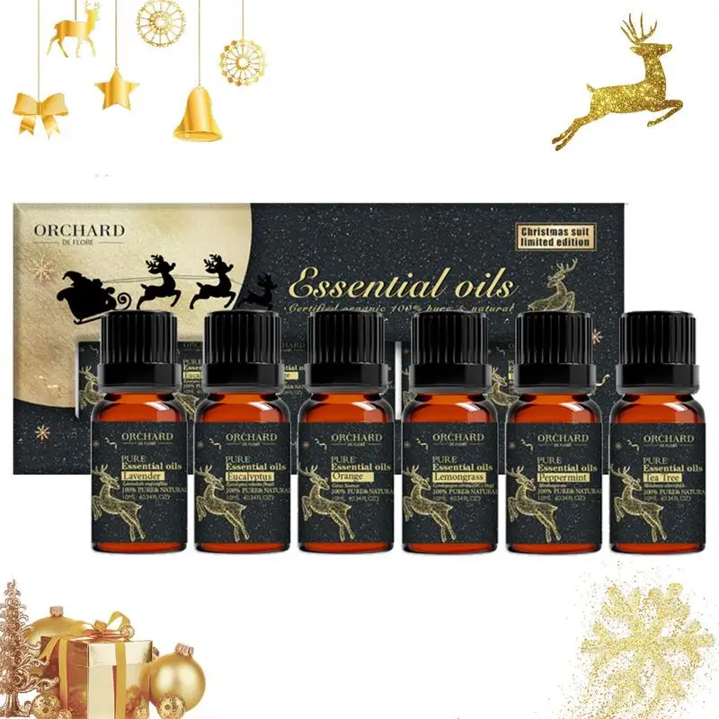 

Essential Oils Set For Christmas Peppermint Tea Tree Lavender Eucalyptus Lemon Grass Orange Oils For Home Christmas-Packed
