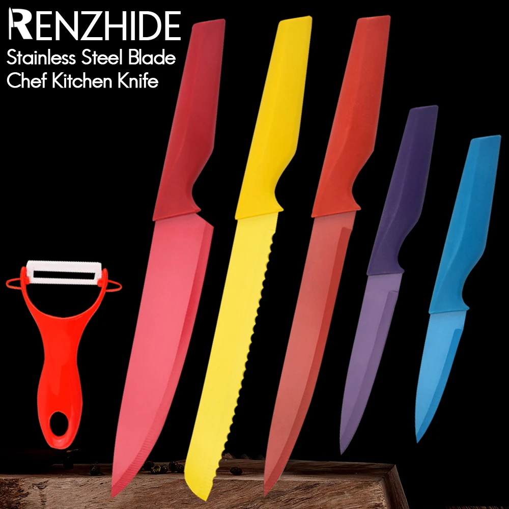

RZD-6pcs Chef Knife Set,Stainless Steel Kitchen Knife,Bread Slicing Utility Paring Knife,Fruit Vegetable Peeler,Non-slip Blade