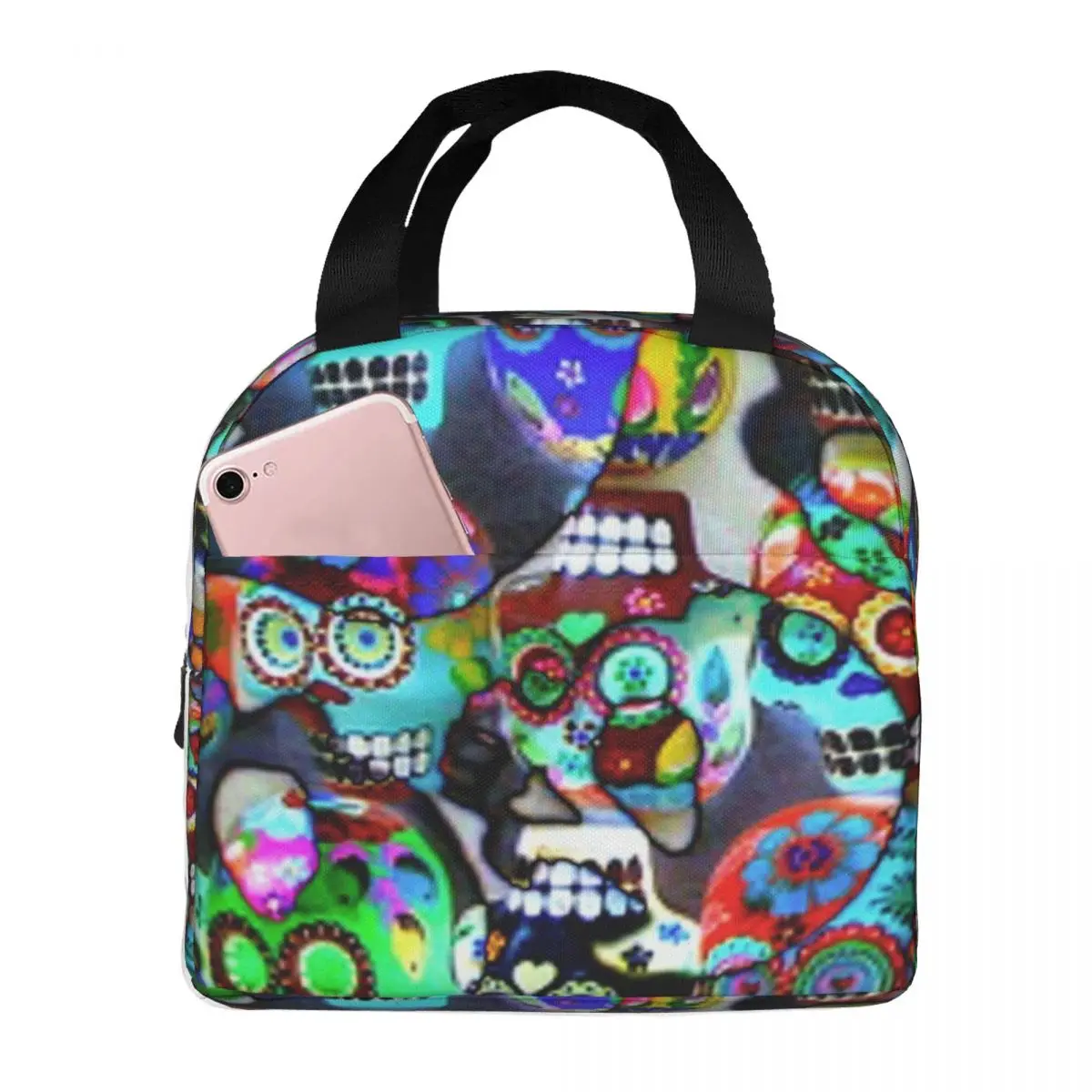 

Mess Skull Portable Insulated Oxford Lunch Bag Reusable Lunch Box Lunch Organizer Thermal Cooler Tote Bag