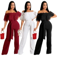 sexy off shoulder ruffle jumpsuit women fashion slim flare one piece jumpsuit 2022 bodycon night club party jumpsuits for women