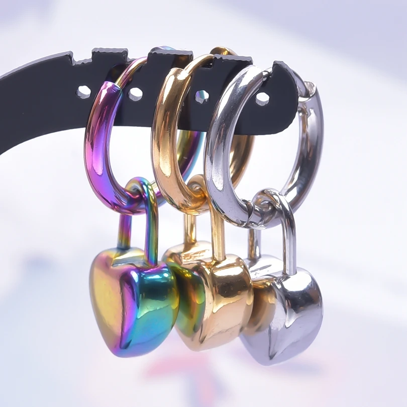 

Lock Heart Charm Earring Fashion Dangle Stainless Steel Earrings For Women Men Accessories Steampunk Jewelry Ear Piercing Gifts