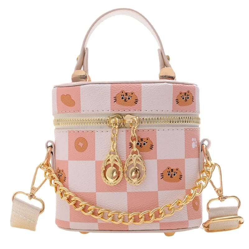 

Cute Girls Plaid Kids Bags Princess Mini Bucket Bag for Children Messenger Bag Lovely Girls Accessory Kids Chain Wallet Fashion