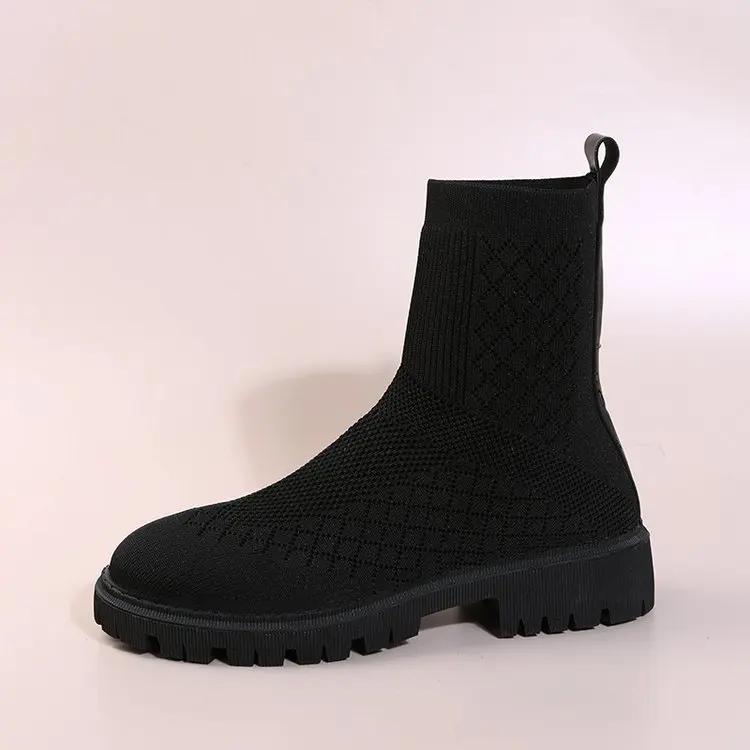2022 Fashion Thick-soled Knitted Elastic Stocking Boots Women's Casual and Comfortable Heightening Thin Boots Ankle Boots