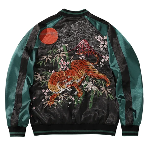Мужская винтажная куртка в стиле High Street с принтом тигра, бамбука, сакуры